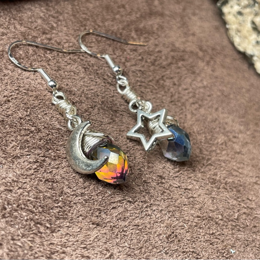 Austrian Faceted Crystals Celestial Drop Earrings Boho Style Jewely - Picture 13 of 17